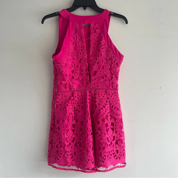 Adelyn Rae Pink Cutout Lace Romper hot pink 22160 - Picture 4 of 9